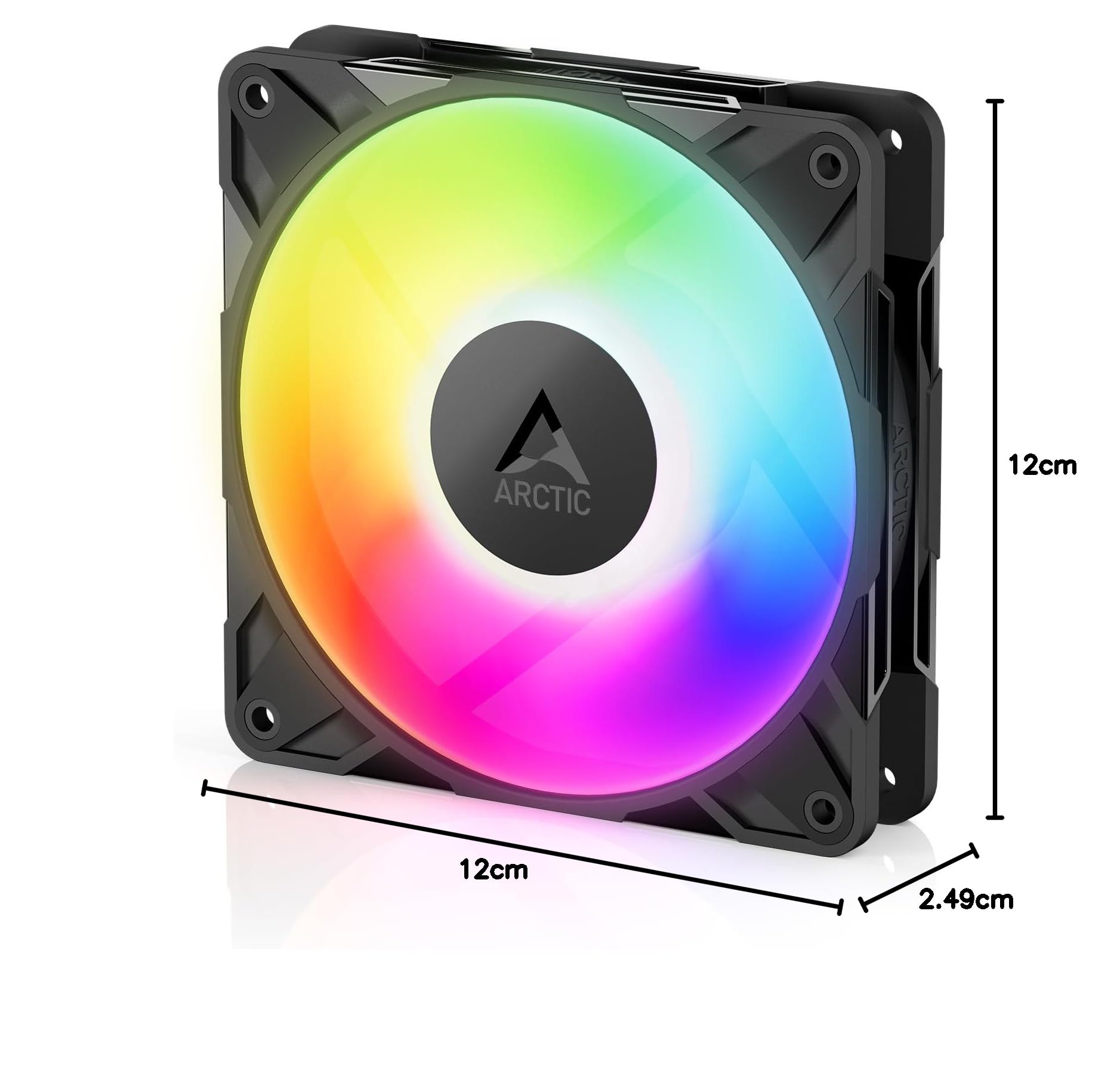 ARCTIC P12 Pro A-RGB - Ventola Potente Premium, Ventola PWM da 120 mm con Sdoppiatore per Cavi a Y, 600-3000 rpm, 0 rpm <5% PWM, RGB digitale 5V, Cuscinetto Idrodinamico, a 4 Pin - Nero