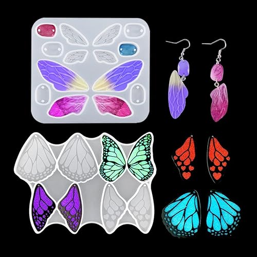 Miniatura 1 de David accessories Moldes de resina holográfica para joyería de aretes con agujero, moldes de silicona para hacer joyas colgantes (transparente 5)