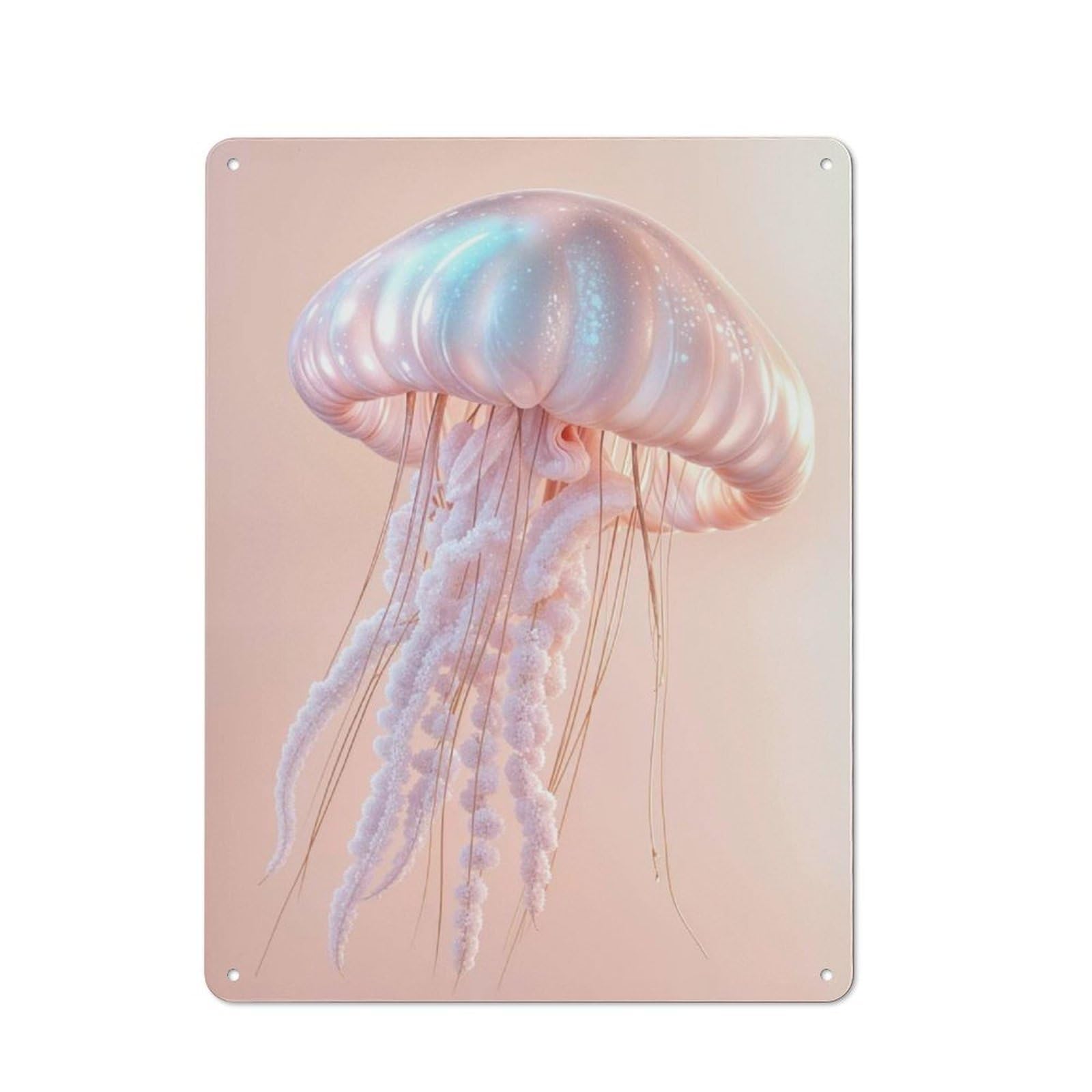 Junmoney Style-11 Retro Metal Sign With Pink Jellyfish Illustration Design 40X30cm, Weathered Look Shed Wall Plaque For Garage, Workshop, Shed Or Utility Room