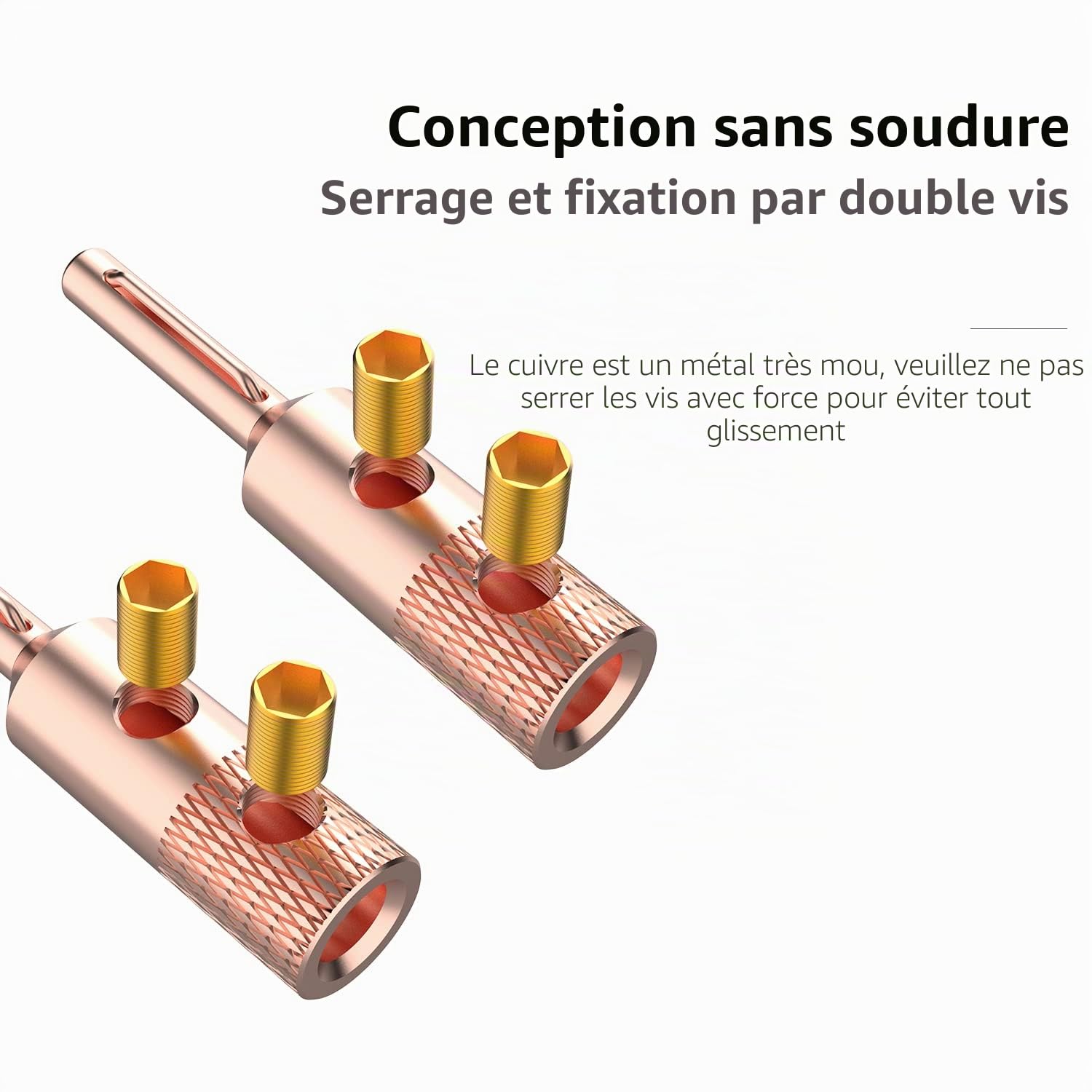 Tertullus Lot de 4 fiches banane haut de gamme en cuivre pur HiFi en cuivre pour câble de haut-parleur jusqu'à 5 mm