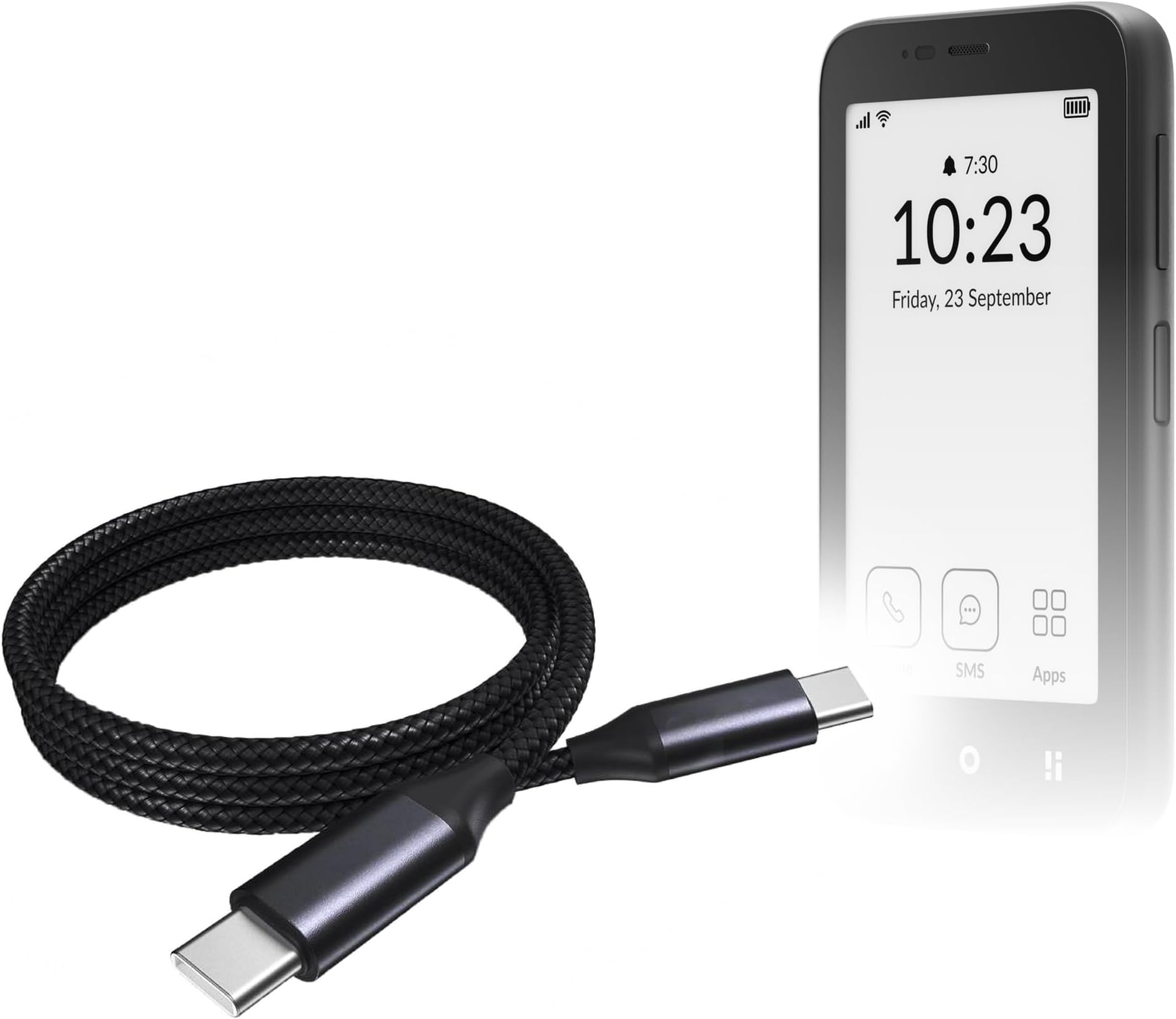BoxWave Cable Compatible with Mudita Kompakt - DirectSync PD Cable (3ft) - USB-C to USB-C (100W), Type C Braided Charge and Fast Sync - Jet Black