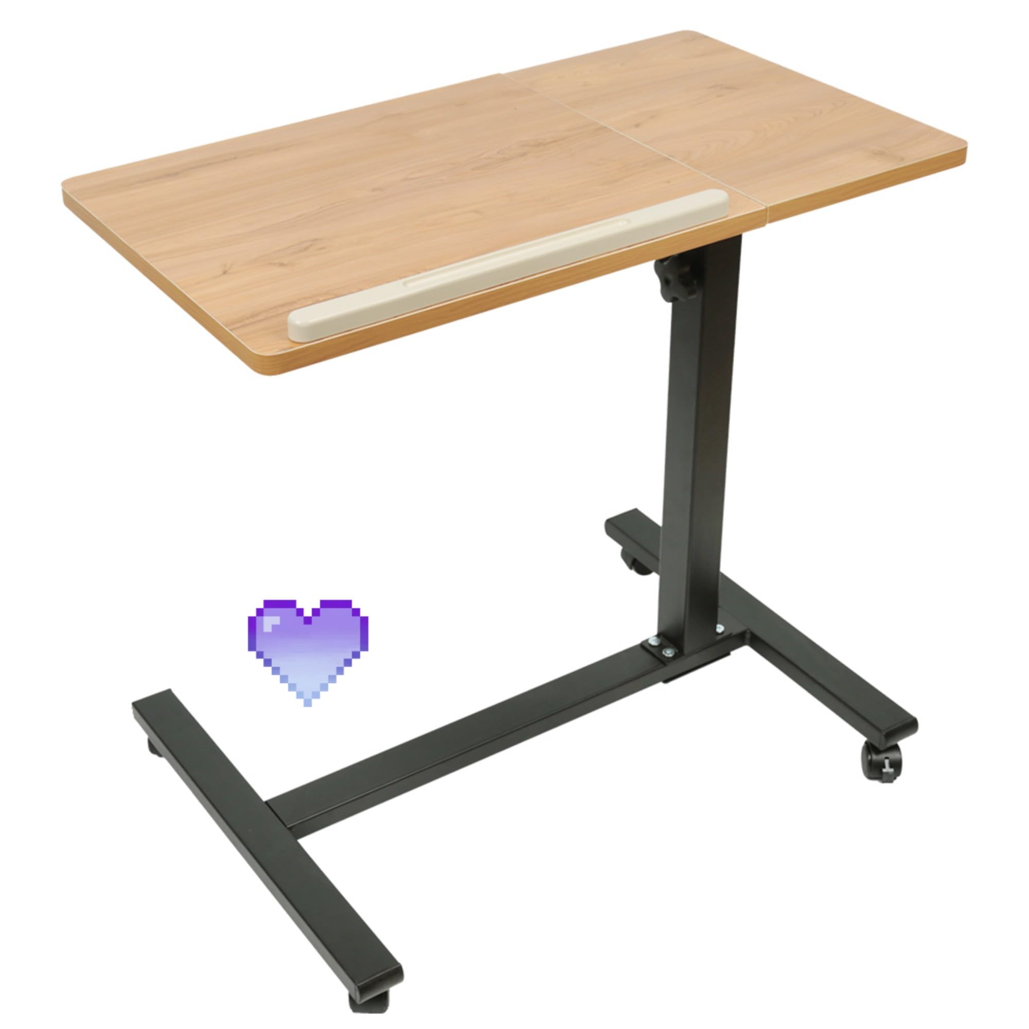 HUOLE Table pour Ordinateur Portable Réglable en Hauteur, Lit Roulette, Bureau Debout Mobile, D'ordinateur Mobile, 60*34.5*58-90cm (Couleur Bois)