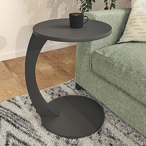 Image of Stylish Coffee Tables Made of Wood with a Stunning Walnut Appearance, Little Side Tables in The Shape of a C, and Round Tables-Black