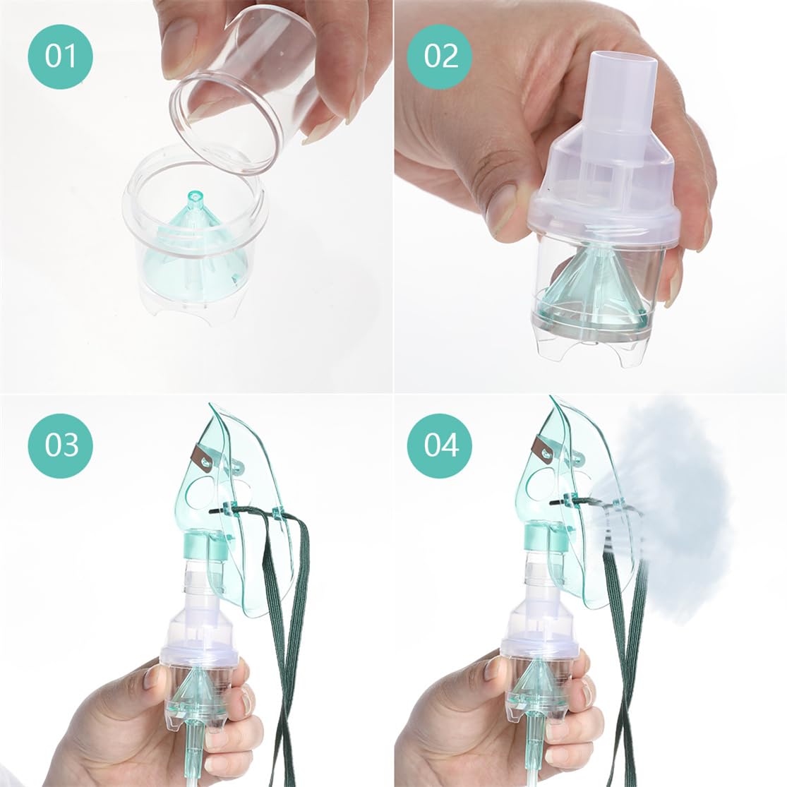 Kit de remplacement pour nébuliseur, compresseur et nébuliseur, 3 ensembles complets de nébuliseur, tubes, embouchure et masque pour adultes pour traitement respiratoire