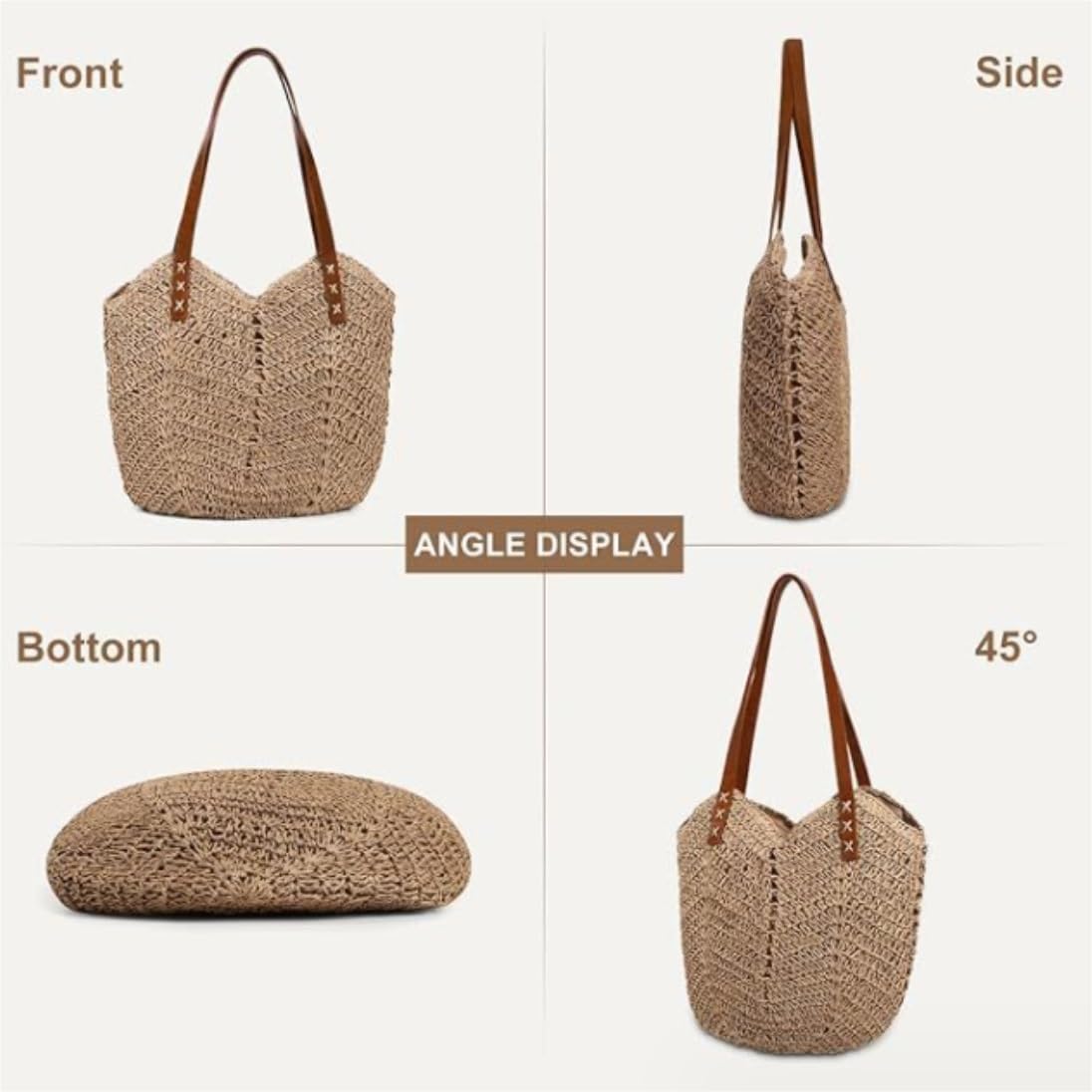 Bolso Paja Mujer Verano Bolso De Paja para Mujer, Bolso De Playa De Verano, Bolso De Mano Tejido Suave, Ratán Grande Bolso de Playa(Color:B)