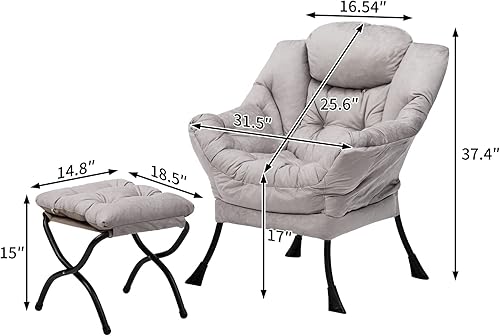 Miniatura 110 de HollyHOME - Silla perezosa grande de tela para sala de estar, silla de lectura, acogedora silla de descanso con reposabrazos, sofá de ocio, color