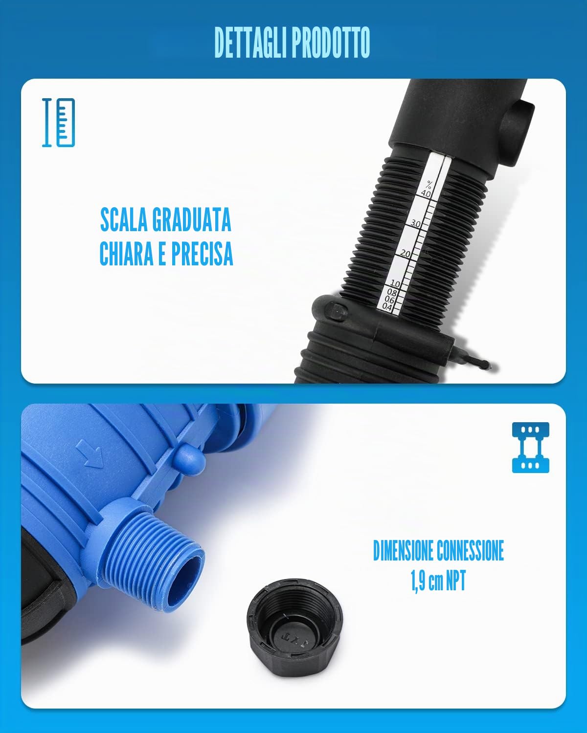 NEWTRY 0,4% ~ 4% dosatore di fertilizzante, Iniettore di concime chimico, Fertilizzante iniettore regolabile acqua dosatore liquido chimico dosatore 4.4~660,43 galloni/h