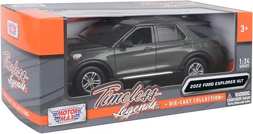 Motormax 79378 Gry - Modelo de automóvil fundido a presión 124 de la serie Legends modelo modelo Explorer XLT gris metálico 2022
