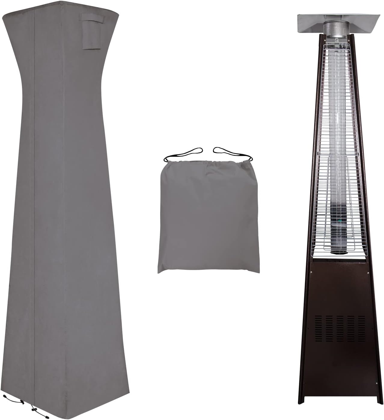 Easy-Going Pyramid Torch Patio Heater Cover with Zipper and Storage Bag, Waterproof Outdoor Heater Cover Dustproof, UV-Resisant, Wind-Resistant (90"H x 23"L x 23"W, Grey)