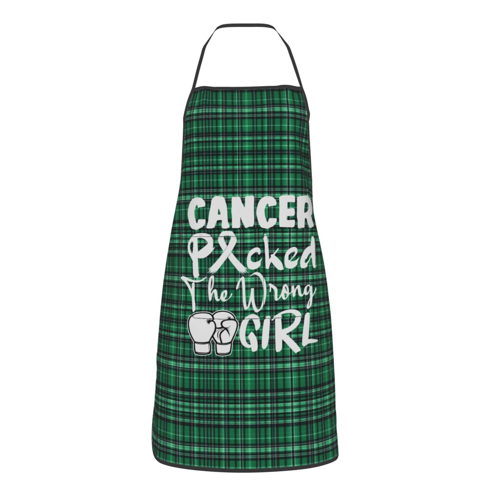 nopicsn Cancer Picked The Wrong Girl Brain Cancer Apron for cooking with Pockets Women Men Kitchen Chef Funny Aprons