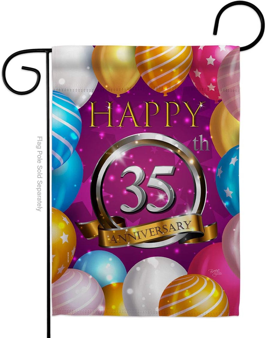 Happy 35th Anniversary Garden Flag Set Wall Holder Celebration Couple Married Wedding Occasion Party Valentines Small Decorative Gift Yard House Banner Made In USA 13 X 18.5