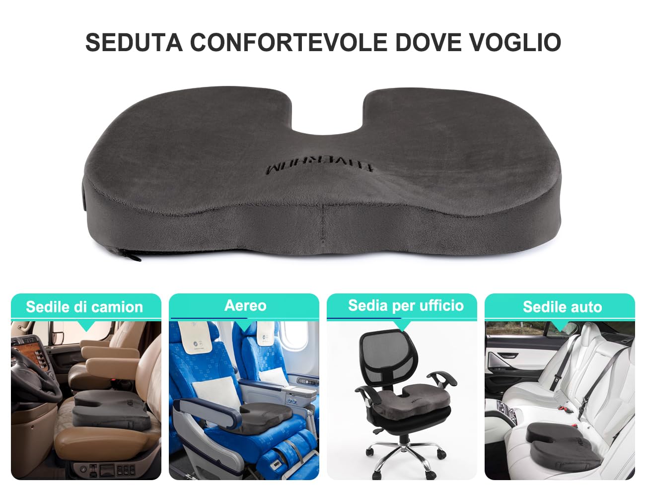 foverhom Cuscino in gel per seduta lunga, cuscino per sedia da ufficio per alleviare il dolore al coccige, ortopedico antiscivolo a 50 densità, memory foam a rimbalzo lento, cuscino per seggiolino