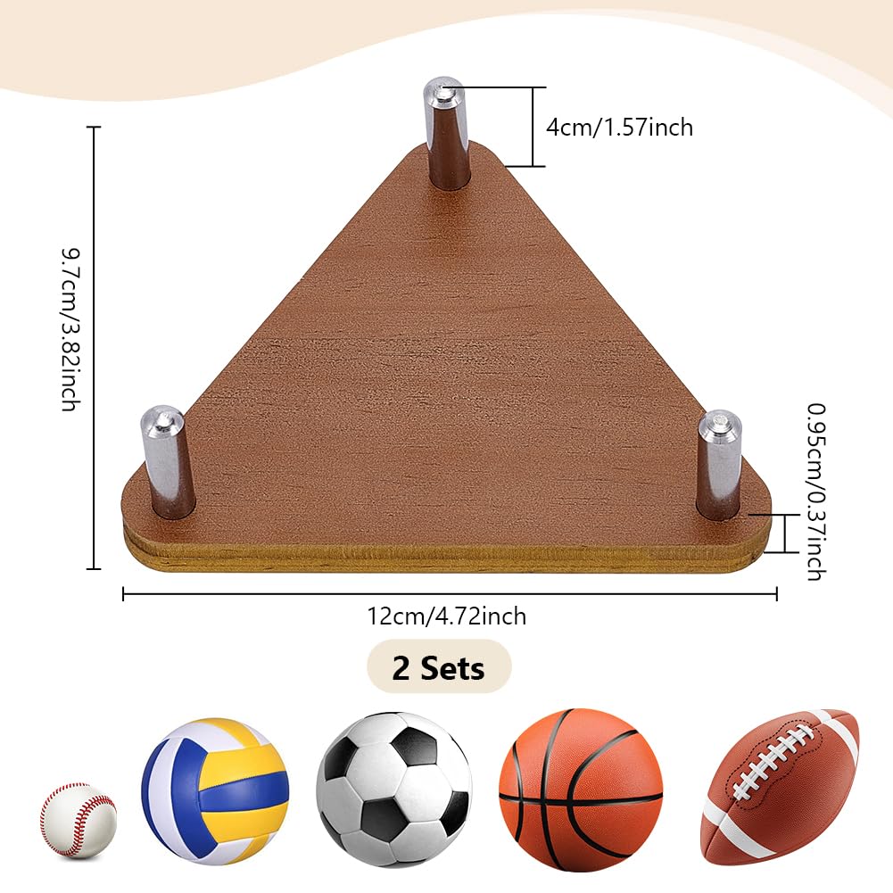 UNICRAFTALE 2 espositori triangolari in legno per palloni da calcio, marrone, da scrivania, per riporre oggetti sportivi, per palloni da basket, 9,7 x 12 x 4 cm