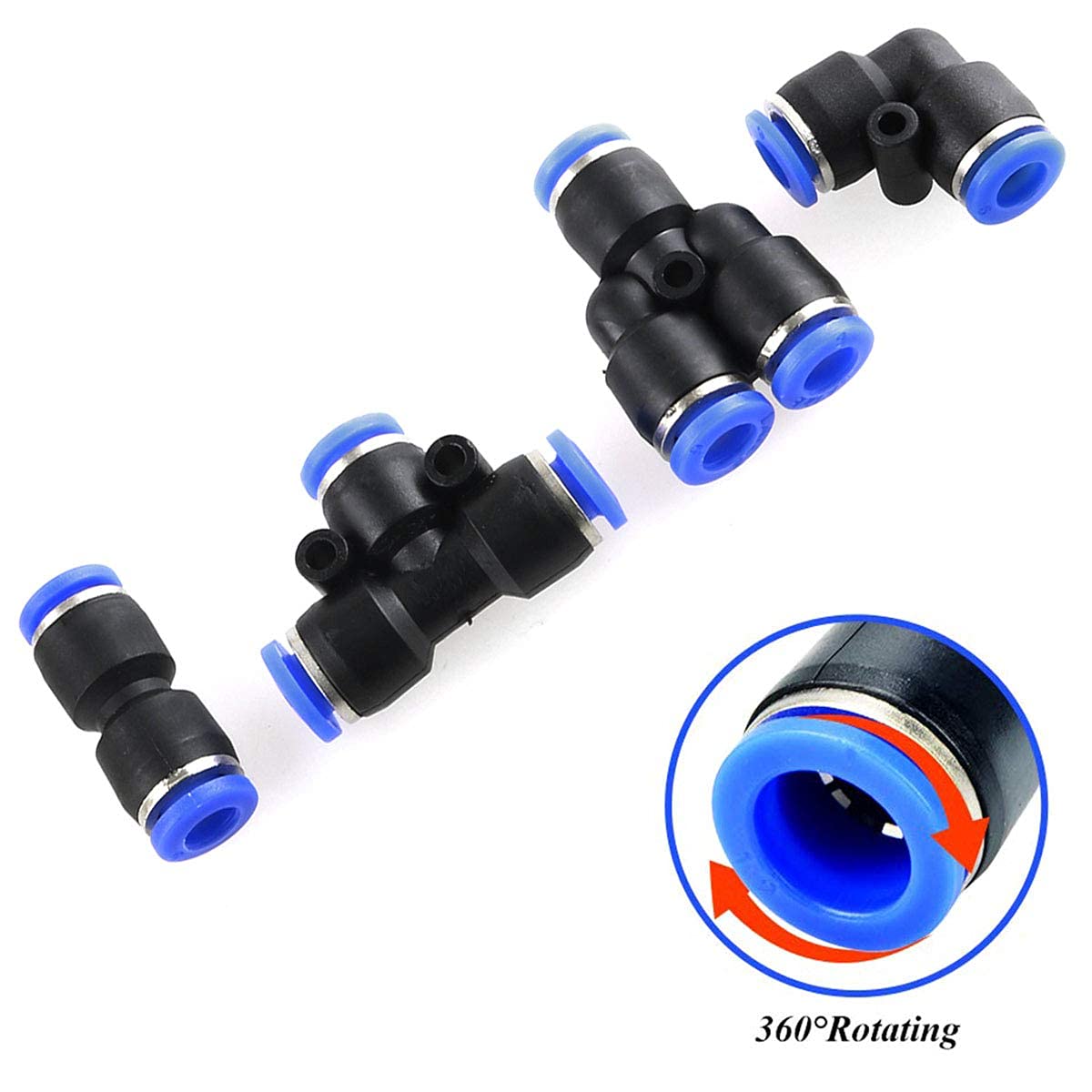 40 pezzi di fissaggio rapido Air Push da 6 mm, connettori pneumatici, splitter/angoli/raccordi a T, kit per tubi dell'aria per tubi da 6 mm