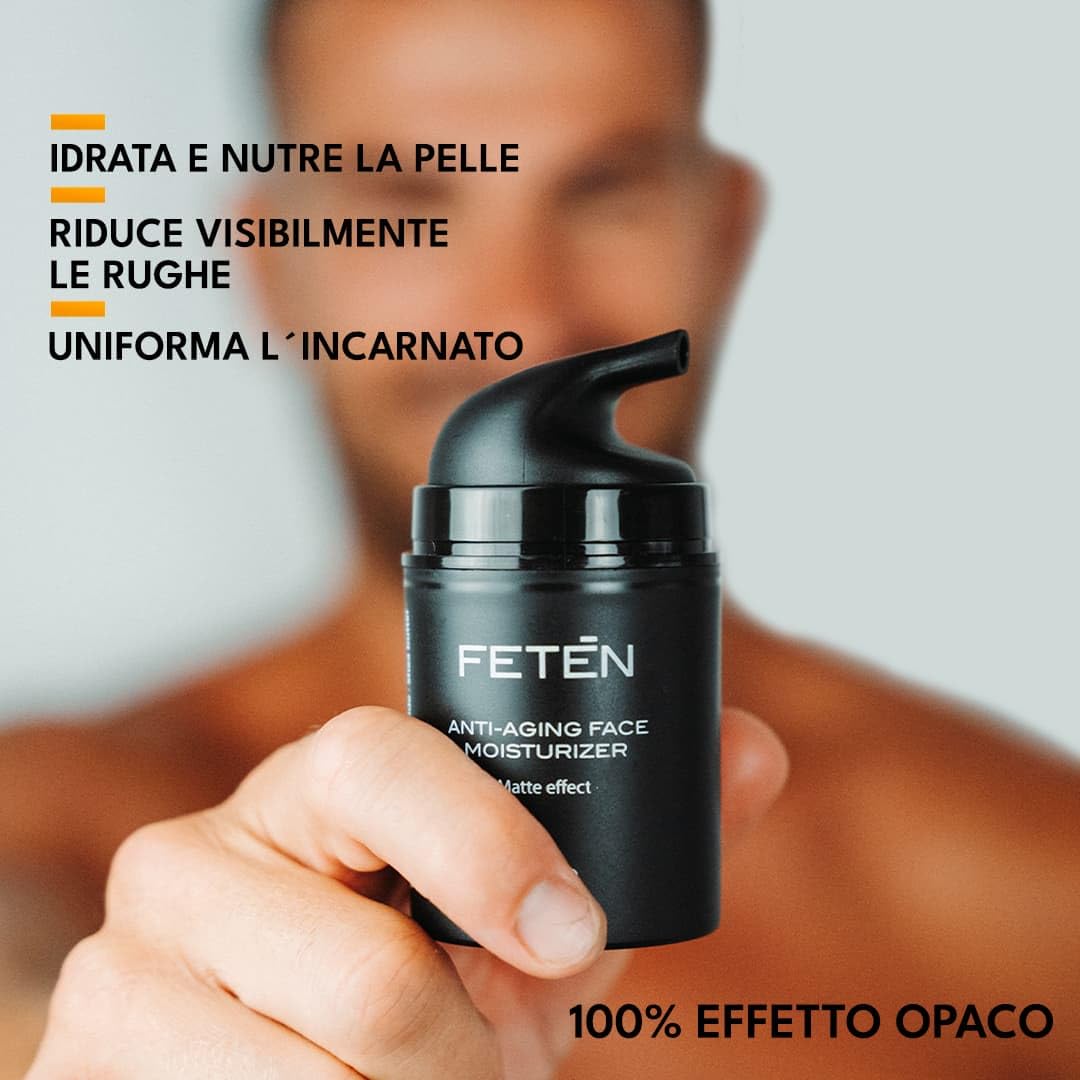 FETEN Crema Viso Uomo – Crema Idratante Antirughe con Acido Ialuronico – Effetto Anti-Età e Opacizzante – Cura del Viso Giorno & Notte – Skincare Uomo Antiacne 50ml (Confezione da 2)