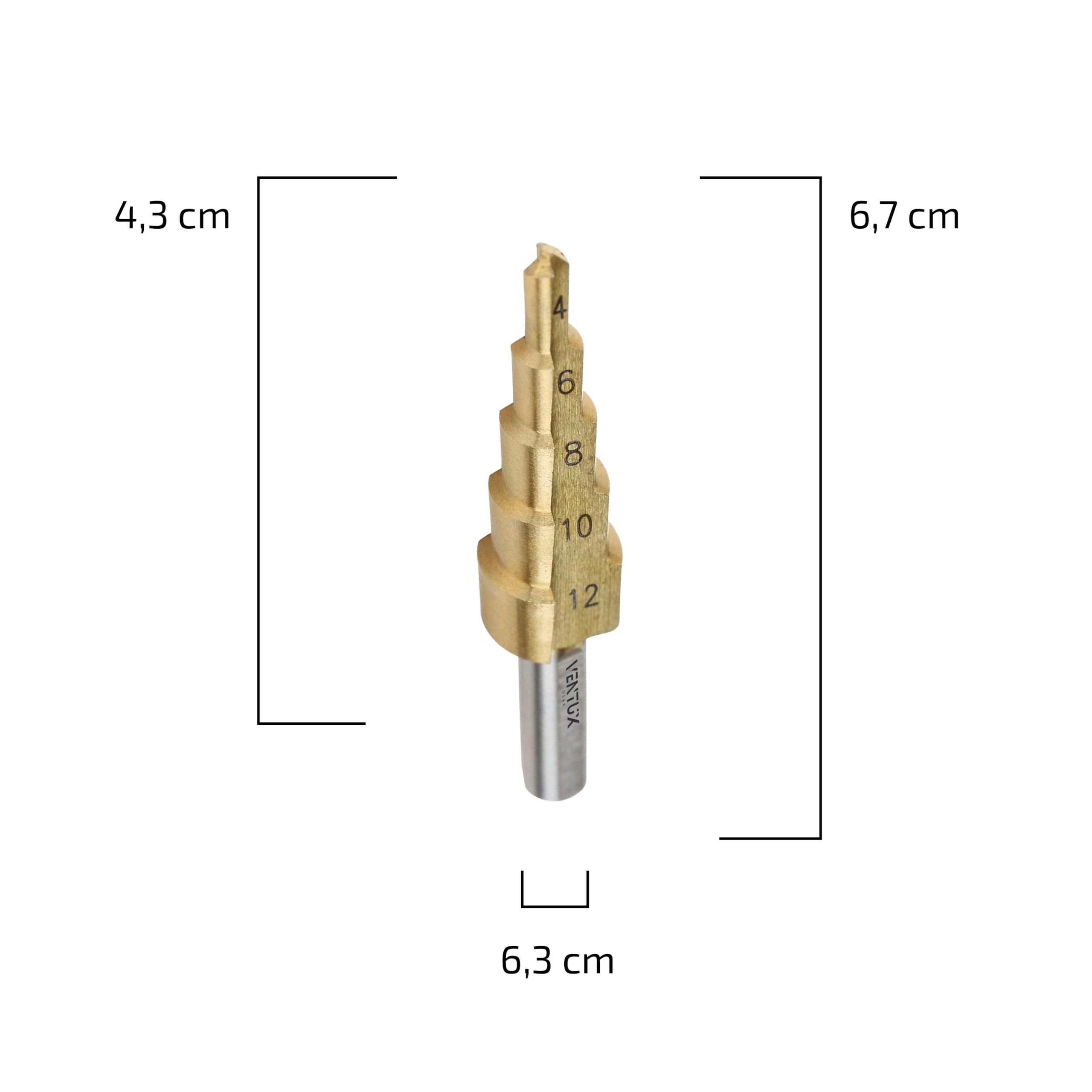 Juego de 2 Brocas Cónicas Escalonadas de Ø4-32mm y Ø4-12mm en Acero HSS4241 con Revestimiento de Titanio – Taladro para Madera, Plástico y Metal - Dureza HRC61-63