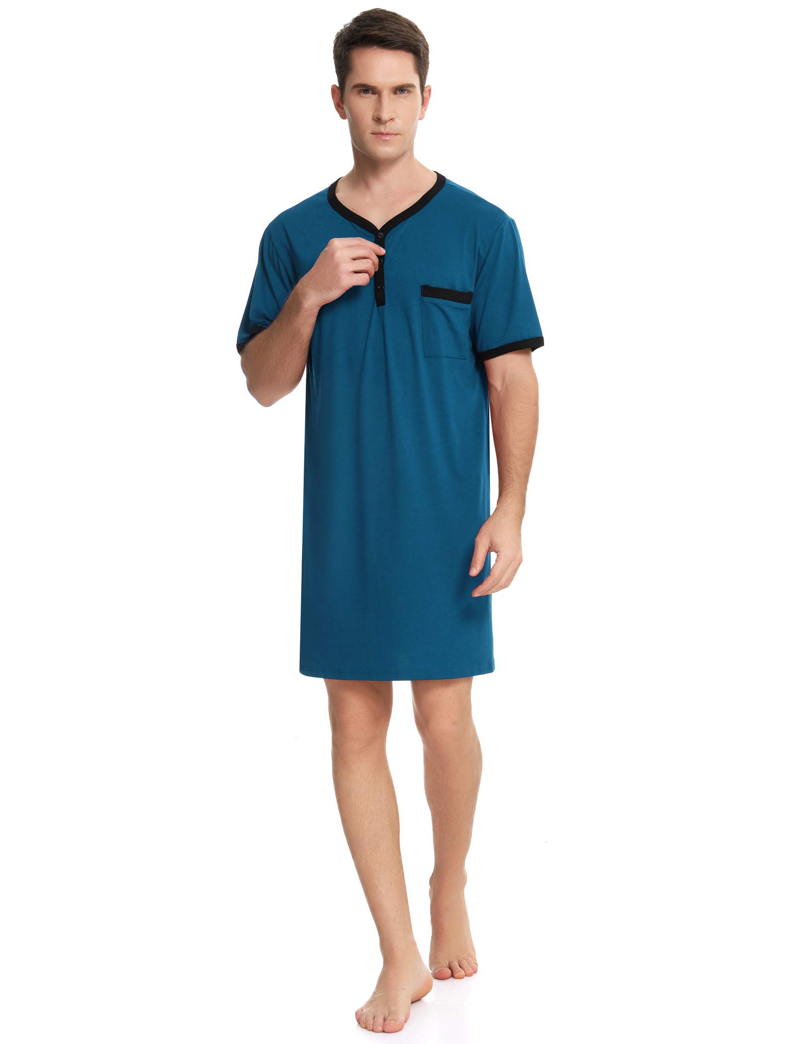 Enjoyoself Haut de Pyjama en Coton Doux et Respirant pour Homme, Longueur Genou, Chemises de Nuit à Manches Courtes, vêtements de Nuit