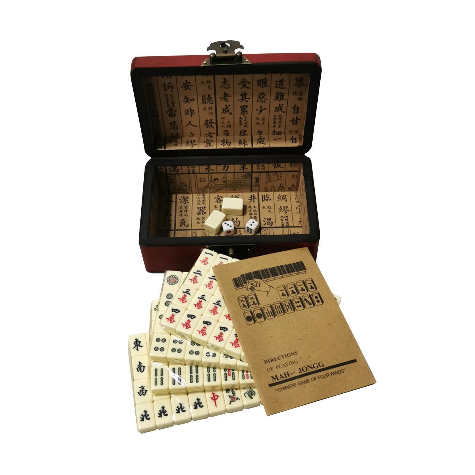 Boîte de Mahjong Traditionnelle Chinoise en Bois, Facile à Lire et à Transporter. Amusez-Vous en Famille Tout Moment ! Version Portable et Pratique des tuiles de, Couleur Unique