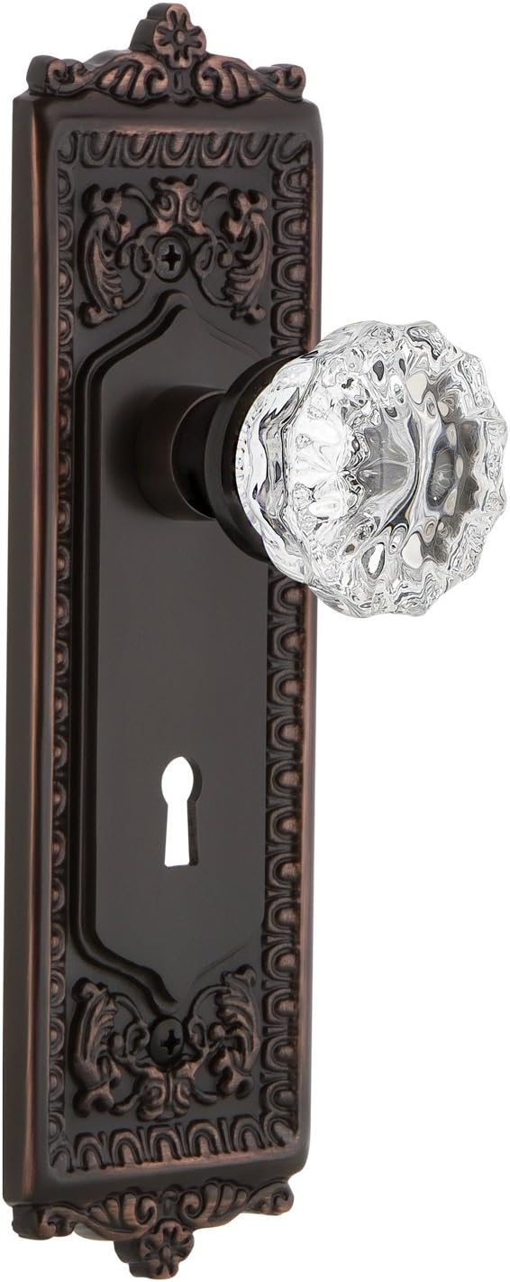 Nostalgic Warehouse Egg & Dart Plate with Keyhole Double Dummy Crystal Glass Door Knob in Timeless Bronze