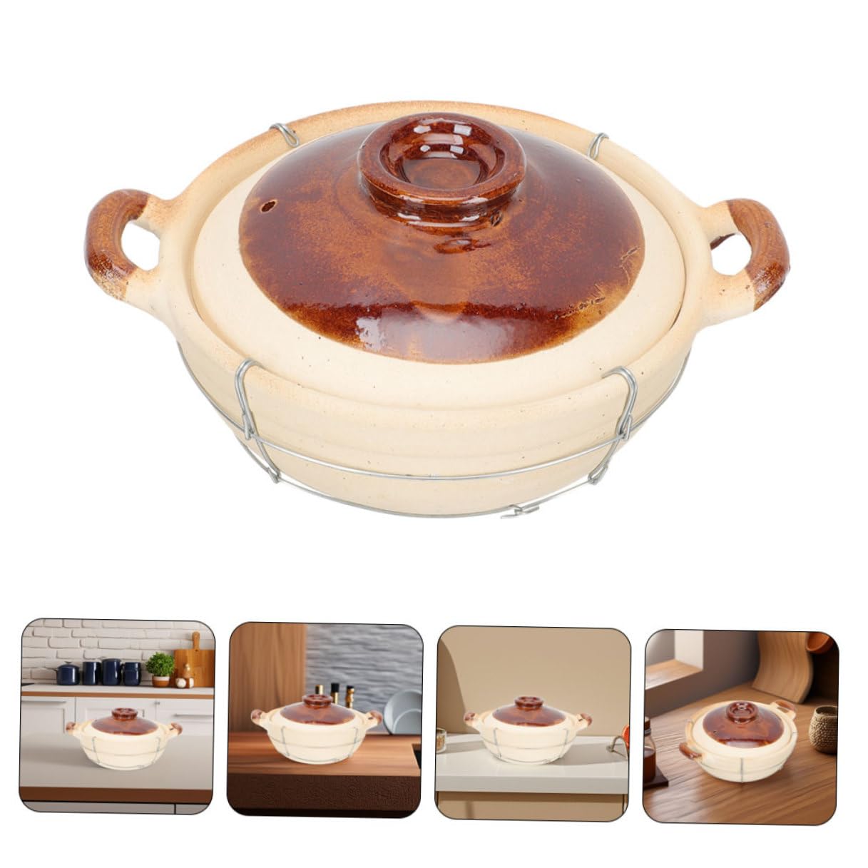 Lurrose Olla de Barro con Mango Individual 0,5l Color Claro Resistente al Calor para Cocinar Arroz y Sopas en Horno Cazuela Pequeña para Uso Doméstico y Guisos