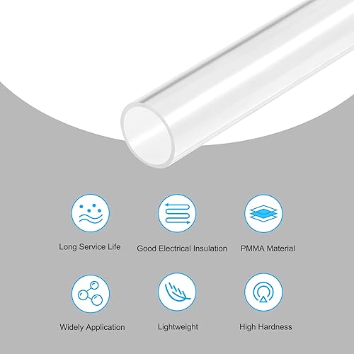 Miniatura 3 de MECCANIXITY Tubo de acrílico transparente rígido redondo 21mm(1316") DI 25mm(1") DE 18" para lámparas y linternas, sistema de refrigeración por agua