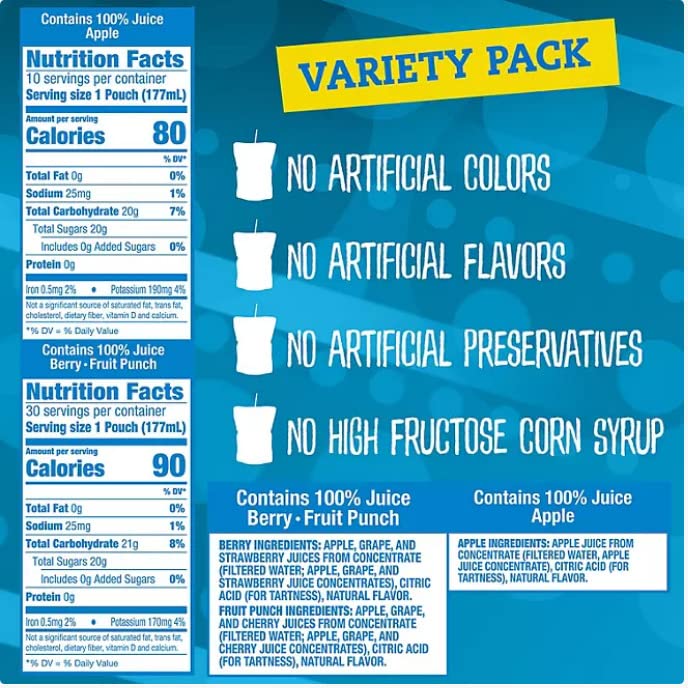 Miniatura 2 de BeeQ Caja (paquete de 40)  Capri Sun 100% jugo de fruta ponche, bayas y manzana, cajas de jugo surtido (bolsas de 6 onzas líquidas)