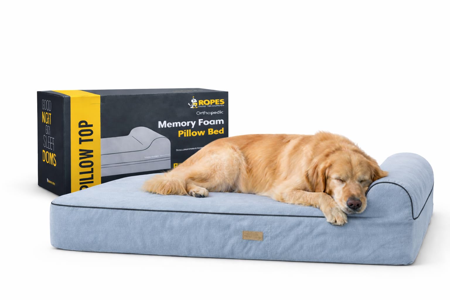 KOPEKS Orthopedic Memory Foam Dog Bed 7" Inch Thick Extra Large Dog Bed With Pillow Grey 50"x34"x10" Includes Waterproof Liner & Durable Removable Cover With Smart Design