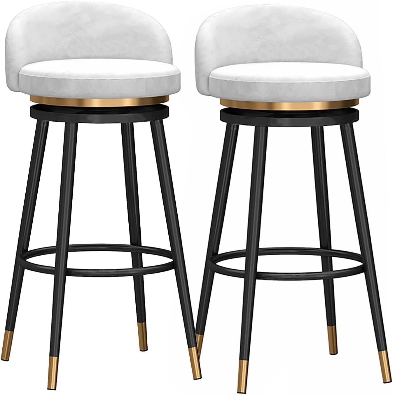 IUokLU Velvet Swivel Bar Stools with Footrest Breakfast Dining Stools for Kitchen Bar Counter Height Bar Stool with Green Seat 65cm(White-Seat H75cm)