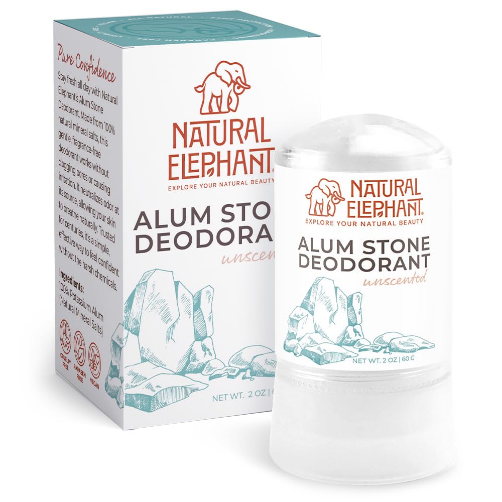 Natural Elephant Alum Stone Deodorant Stick 60g (2 oz) Natural Unscented Aluminum Free Salt Stone for Men and Women
