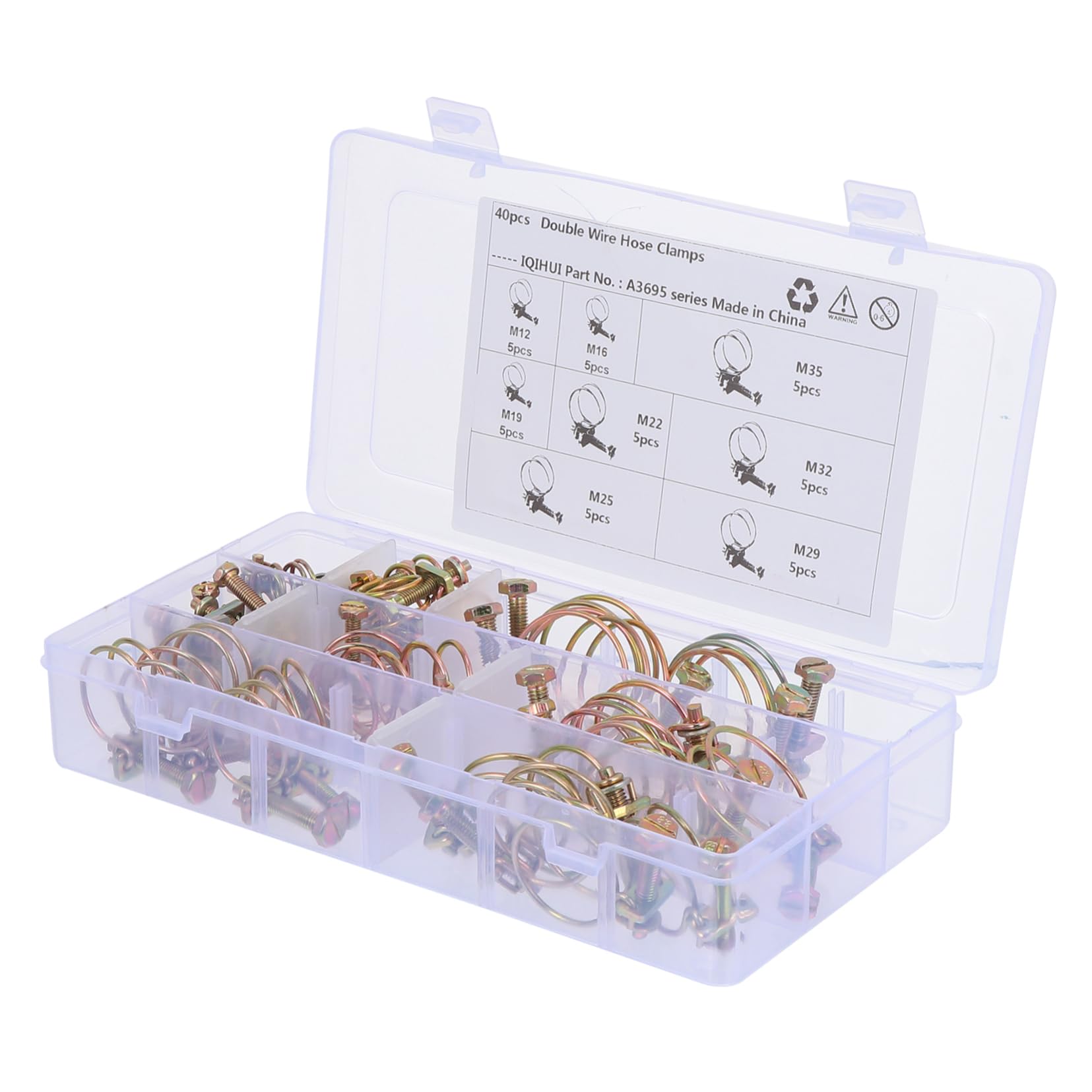 FUNOMOCYA 8-specification 40-piece Boxed Wire Tube Clip Clamps Zinc Coated Versatile Sturdy Acid Alkali Resistant