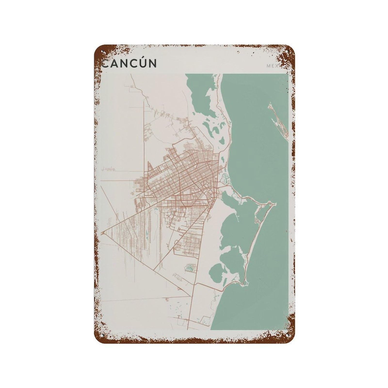 xiaoxiaoshen Cancun Map Mexico Travel Gift Farmhouse Decor (2) Wall Decor Art Metal Tin Poster Modern Home Decor Art Home Bar Shop Decorations Vintage Sign 30x20cm