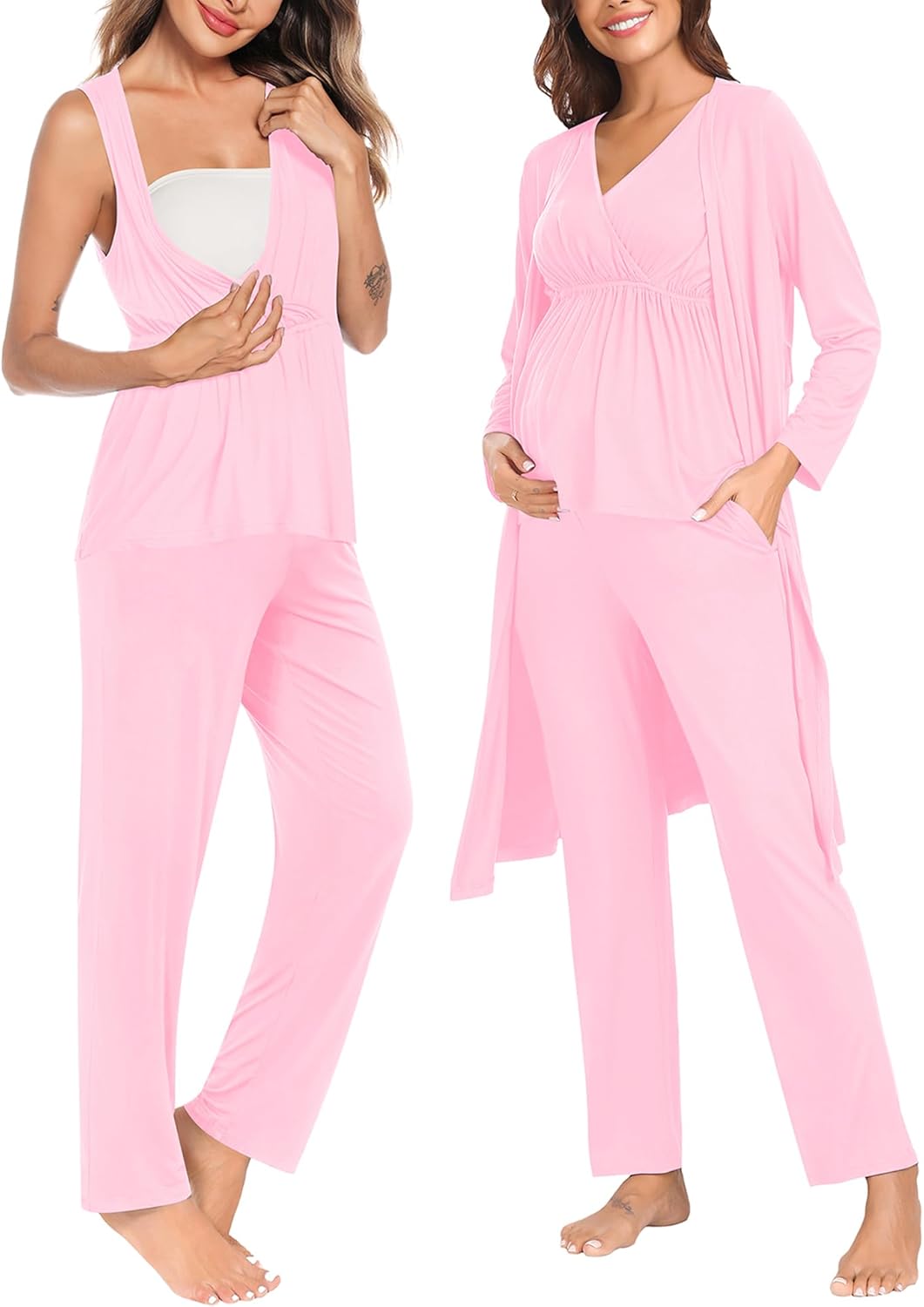 SWOMOG Maternity Nursing Robe Set 3 Piece Postpartum Breastfeeding Pajamas 3 in 1 Hospital Labor Delivery Pregnancy Pjs - Image 2