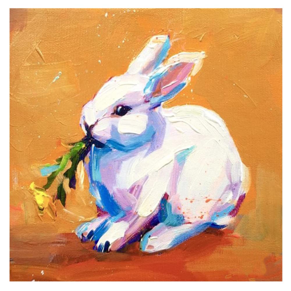 Tableau lapin blanc zodiaque en peinture à l'huile pour salon