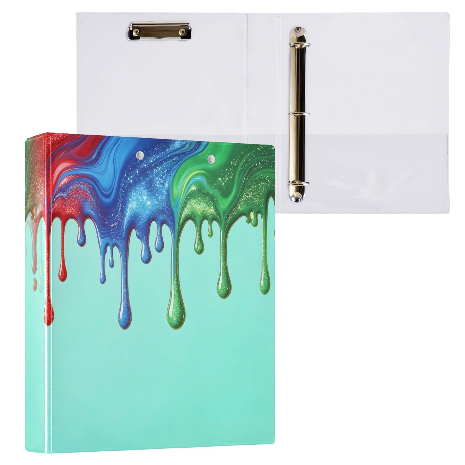 Raccoglitore a 3 anelli fluidi fluorescenti colorati da 3,8 cm, anelli rotondi contiene 200 fogli, 3 raccoglitori ad anelli con clip in metallo antiscivolo
