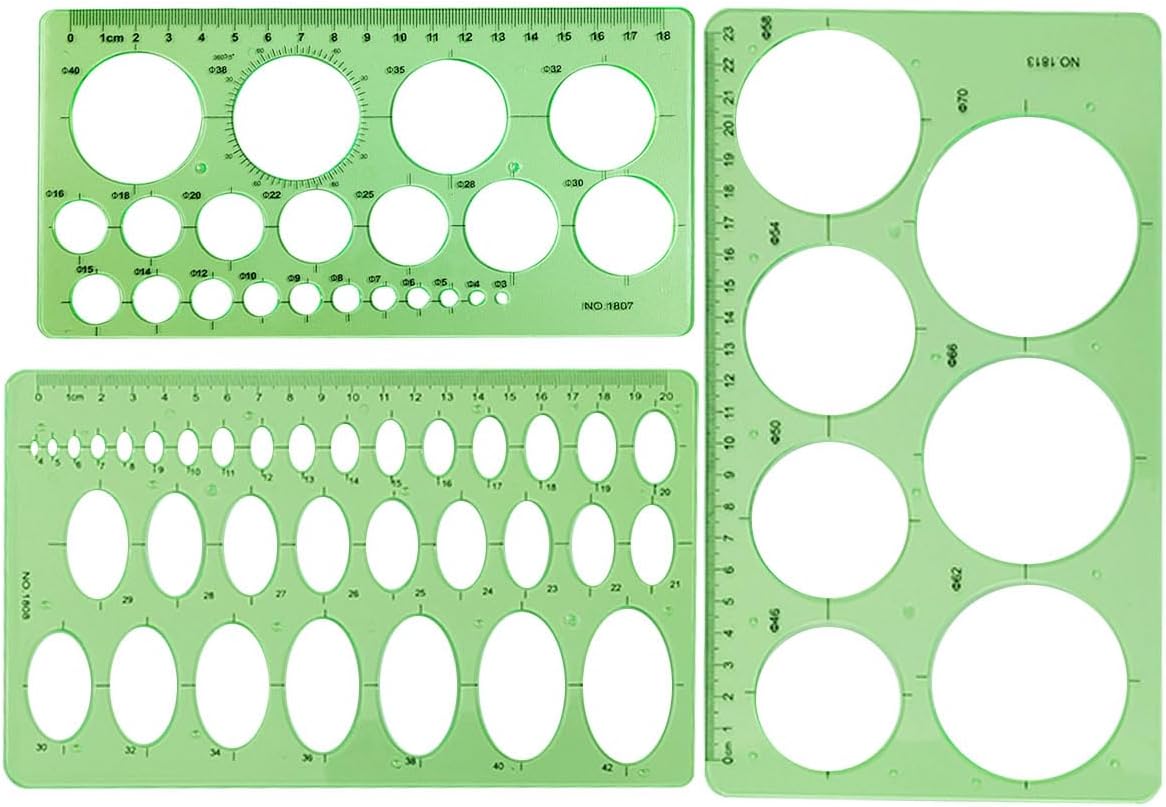Circle Templates Ellipse Drawings Templates Drafting Stencils Measuring Tools Template Artist Design Drawing Aid Tool, 3 Pack, Green