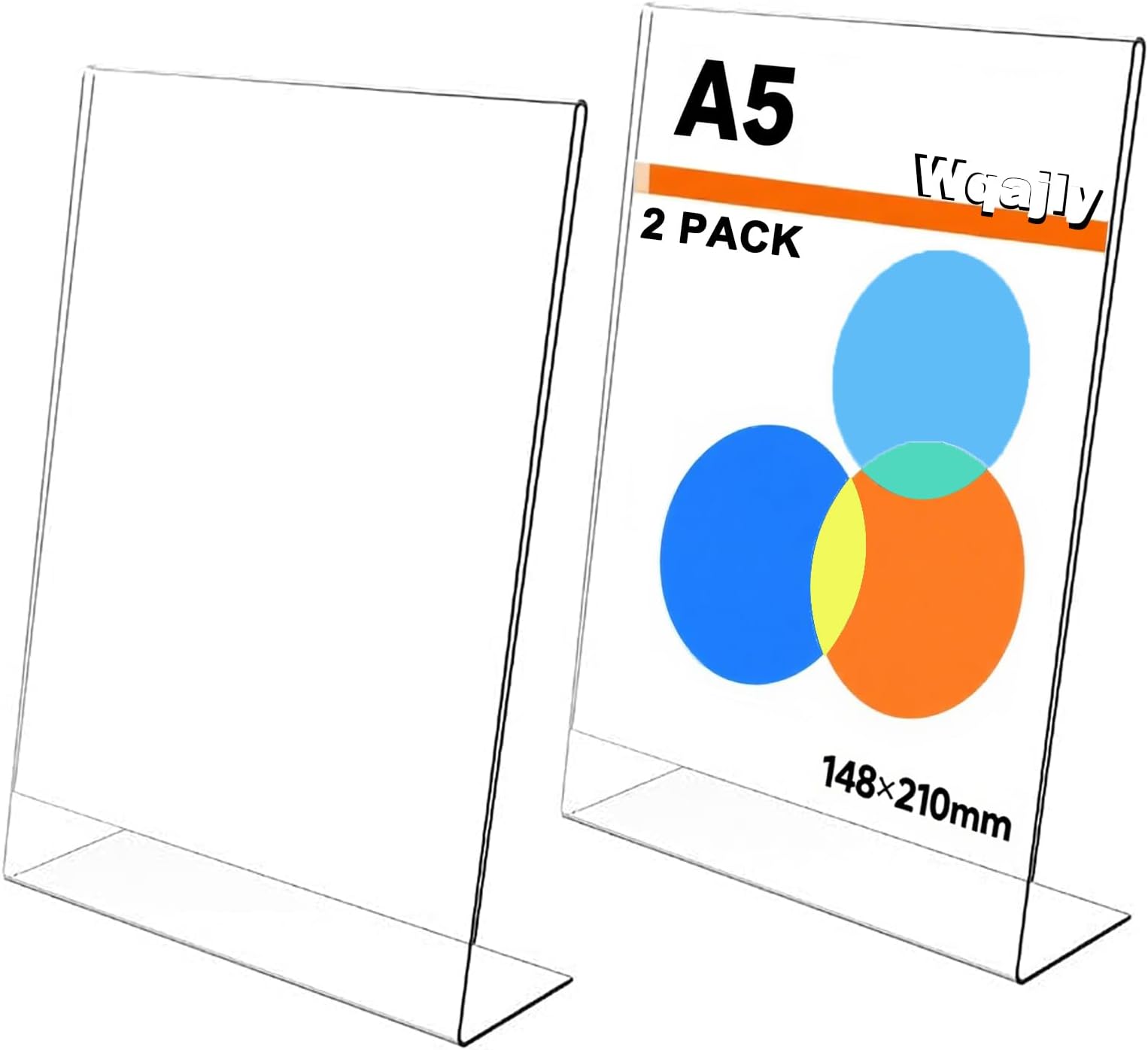 2 Pieces Acrylic Poster, Sign Holder, Display Poster Stand, A5 L Shape Clear Acrylic Counter Poster Sign Display Slanted Display Stand for Restaurant, Store, Office, Hotel, Exhibition