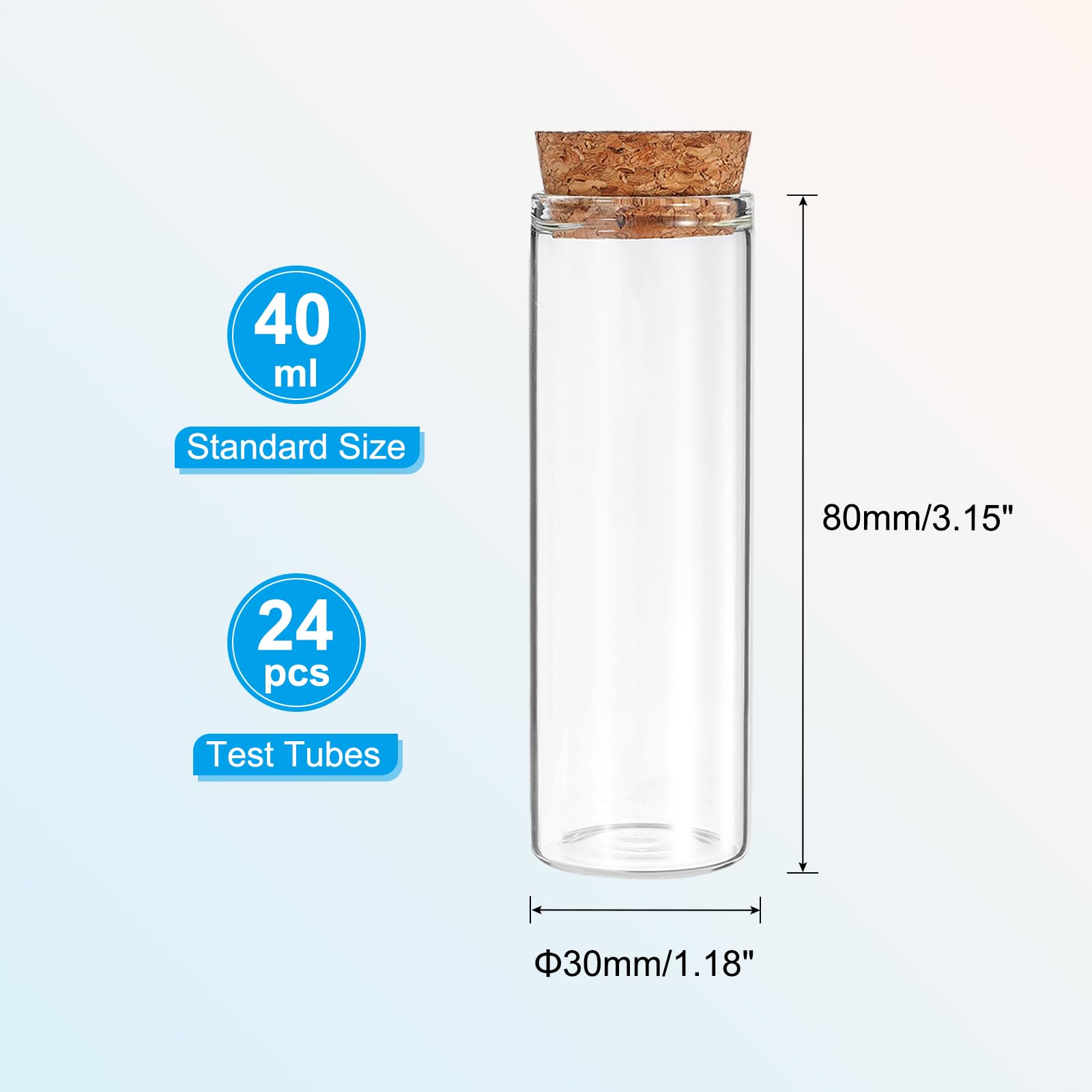PATIKIL 24pcs 40ml 3.15x1.18 Vetro Trasparente Provette A Fondo Piatto