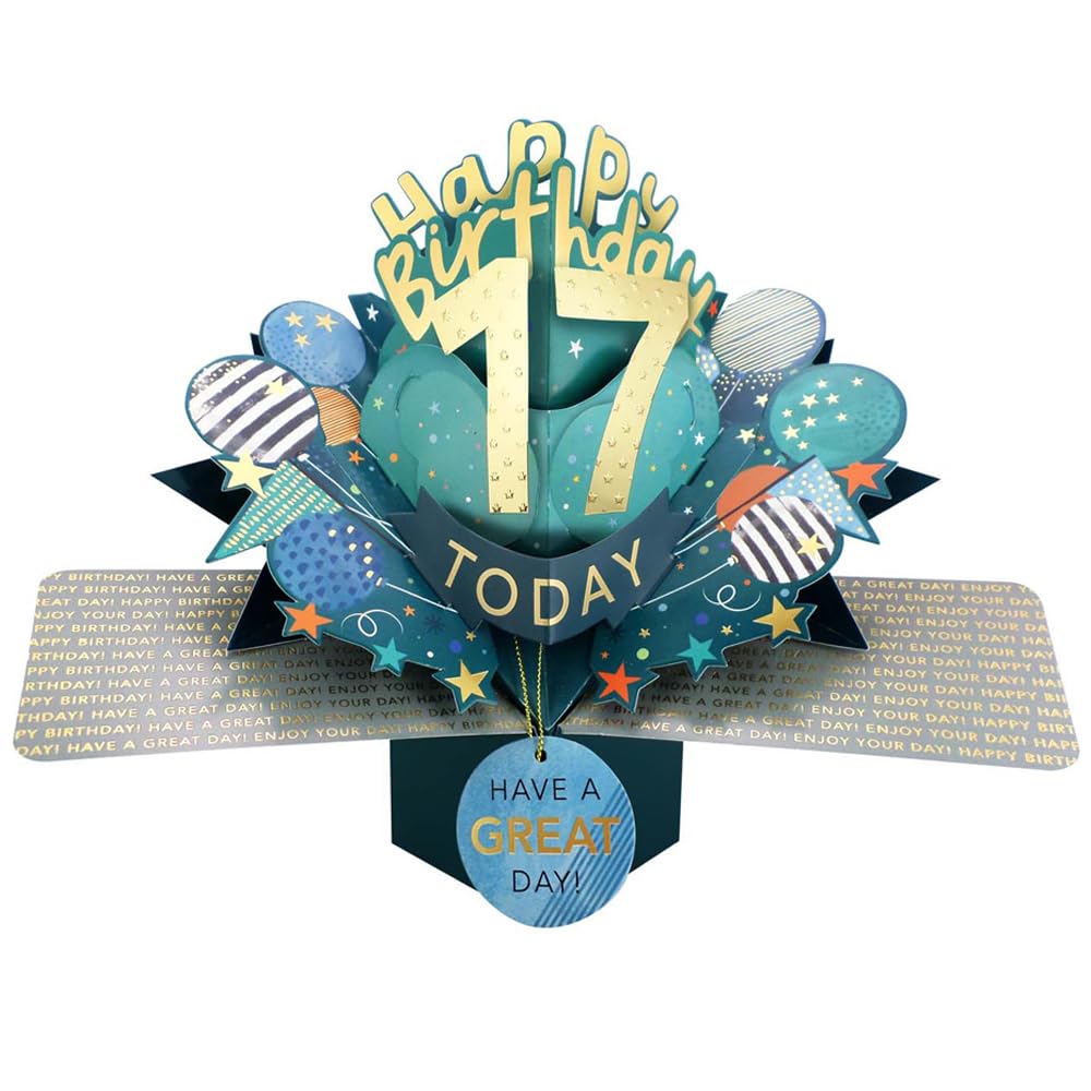 17 Today Happy 17th Birthday Pop-Up Greeting Card Love Kate's Pop Up Cards Him Design POP237MC17 — image 1