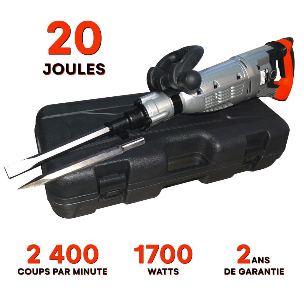 Burineur Electrique Marteau-piqueur Rondy 1700W - 20J Avec Mallette (19kg) Perforateur Sds Max