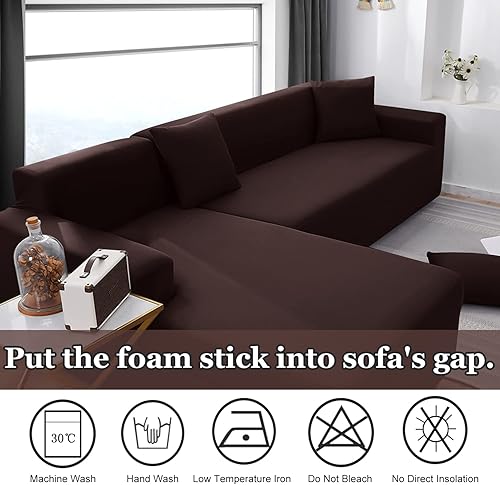 Miniatura 3 de Funda de sofá modular en forma de L, funda elástica y suave para sofá de 2 piezas, protector de muebles con 2 fundas de almohada (sofá de 3 plazas +