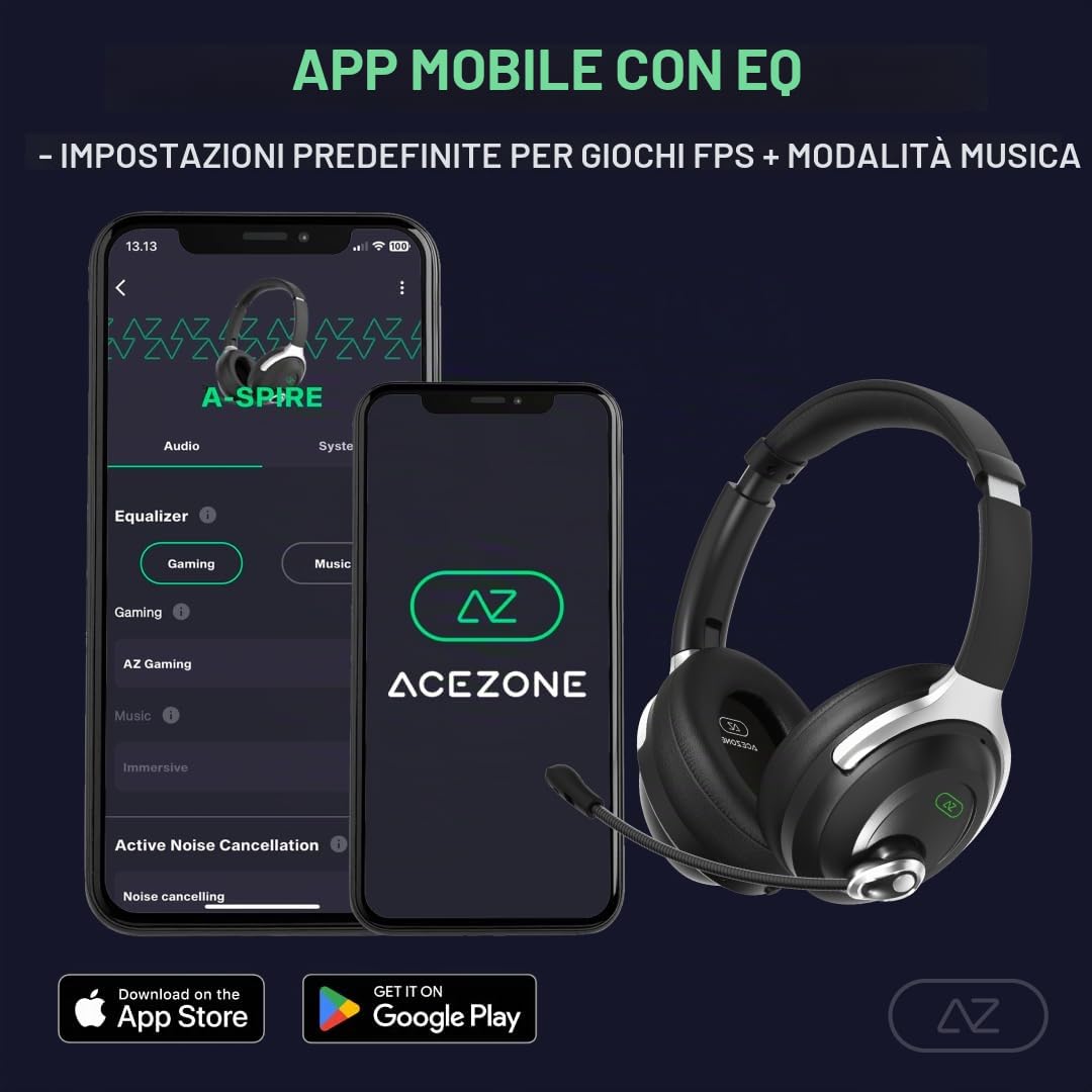 AceZone A-Spire - Cuffie da gaming ibride ANC - Cancellazione attiva del rumore - Microfono con cancellazione del rumore per migliorare la voce - PC, PS4, PS5, Series X, Series S, Switch, Mobile