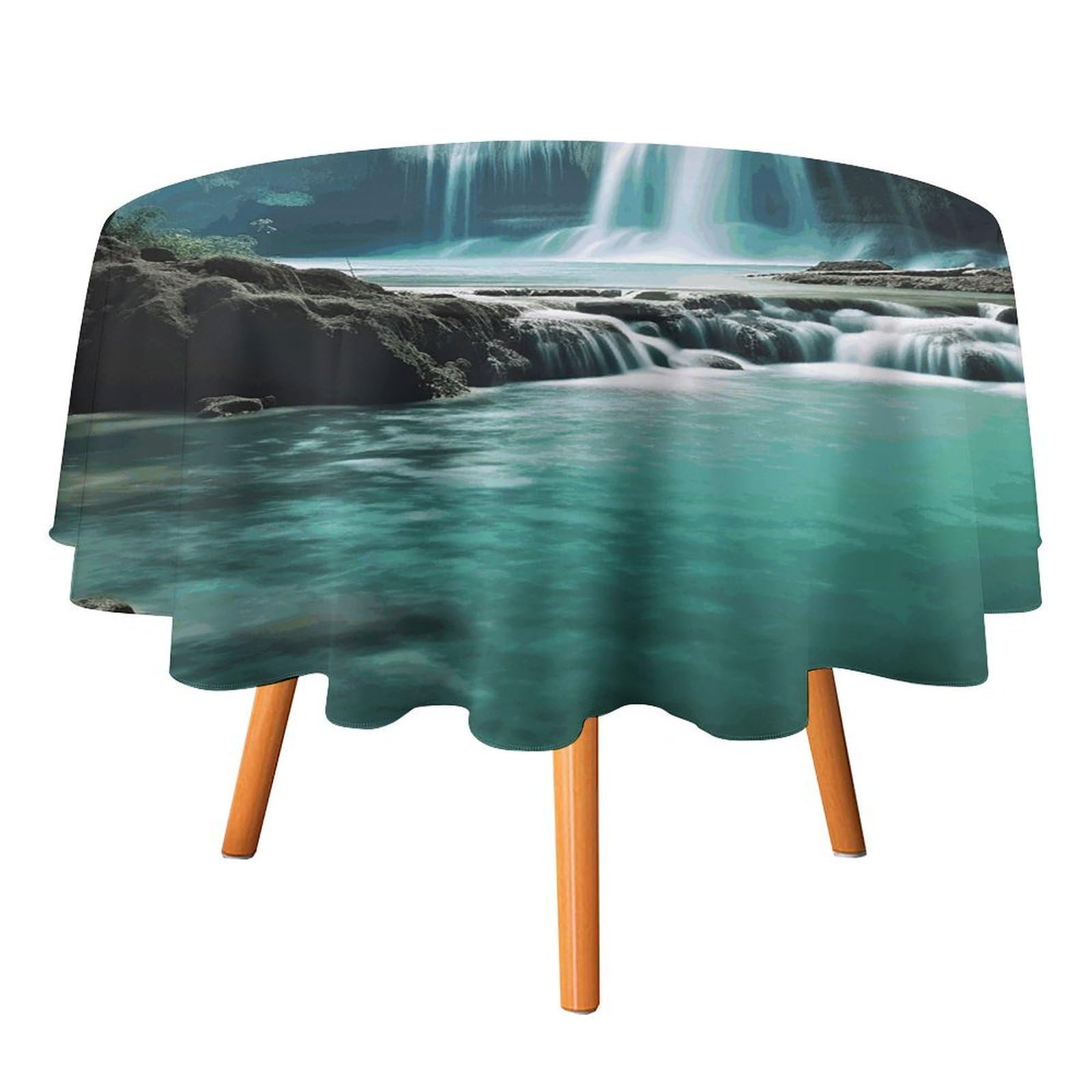SMAZDFXX Waterfall Natural Landscape Tablecloth for Restaurant, Round Polyester Table Cover 36x36in for Party