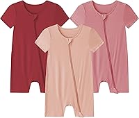 EkkimyBaby 3 Pack Bamboo Rayon Footless Short Sleeve Zipper Rompers - Ultra Soft Unisex Baby Onesies for Spring Summer