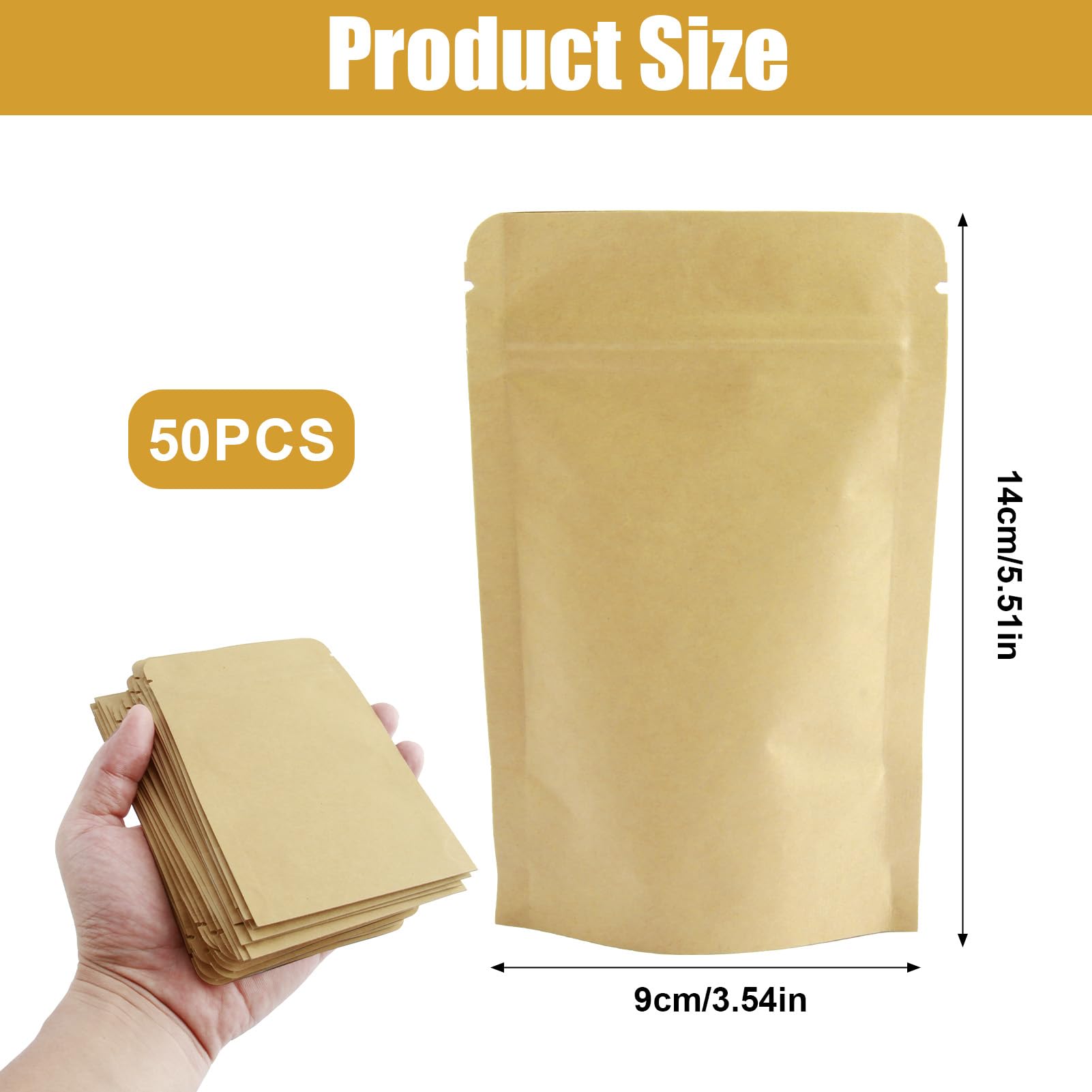 50PCS Sachet Kraft Alimentaire 14x9cm, Pochette Kraft Noel Emballage Alimentaire Avec Fermeture Éclair Et Doublure En Feuille D’aluminium Pochettes Refermables Pour Noix Grains De Café Feuilles