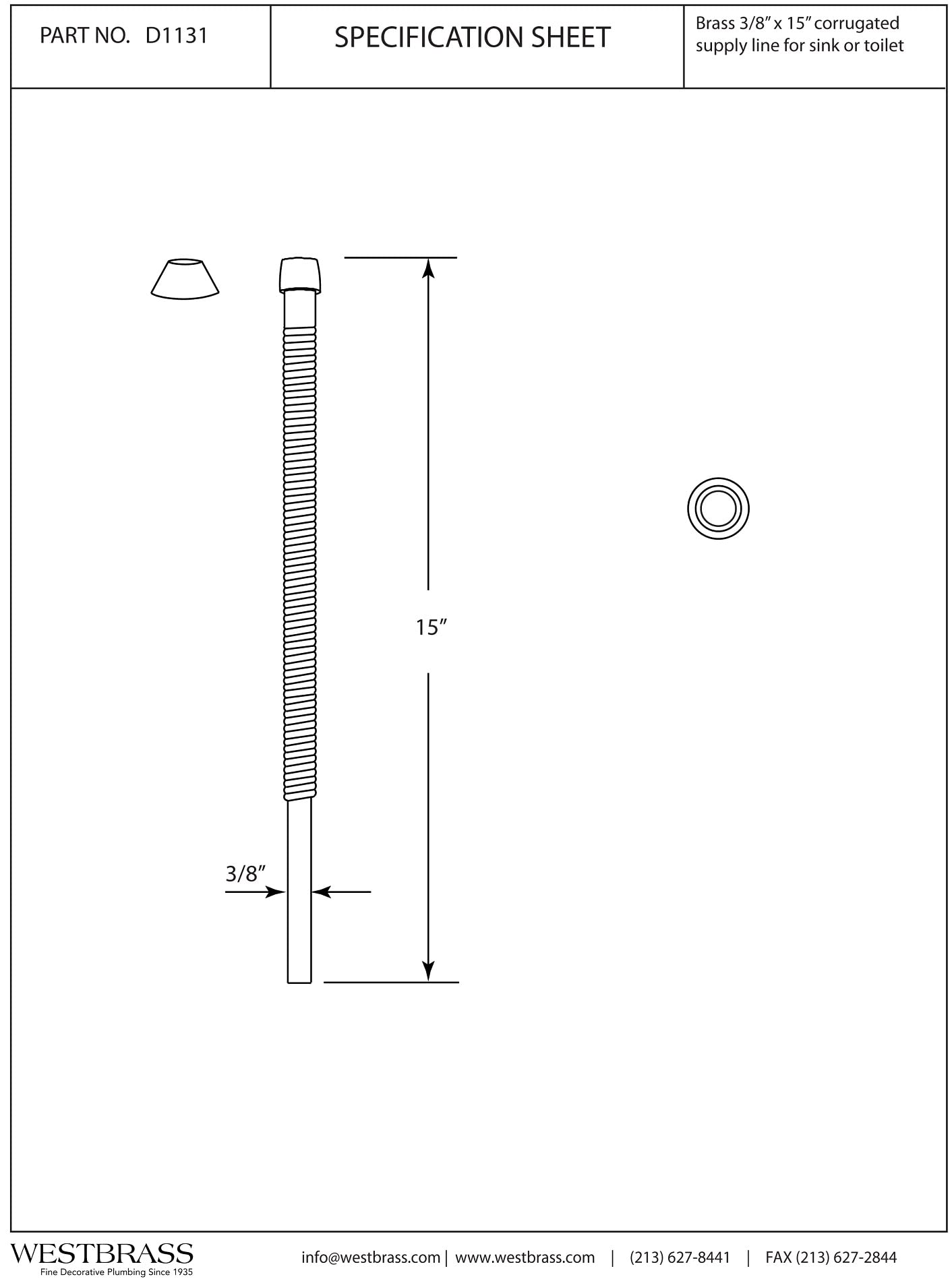 Westbrass D105K15-01 Kit de suministro corrugado de 5/20.3 cm 3/20.3 cm OD x 38.1 cm, latón pulido