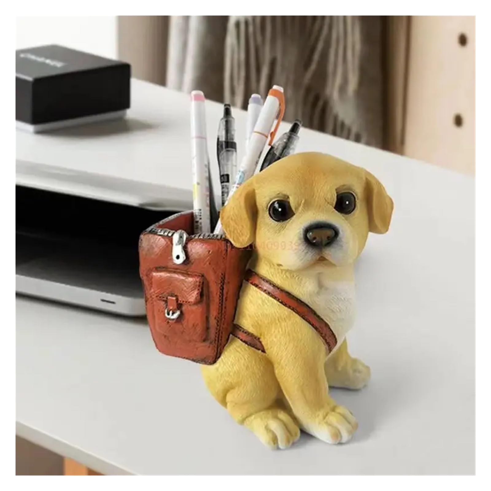 Stiftehalter Niedlicher Stifthalter mit Welpenmotiv, Ornament, Büro-Schreibtisch-Dekoration, Harz, Schreibwaren, Studenten-Aufbewahrungszubehör Für Schreibtische(Black)