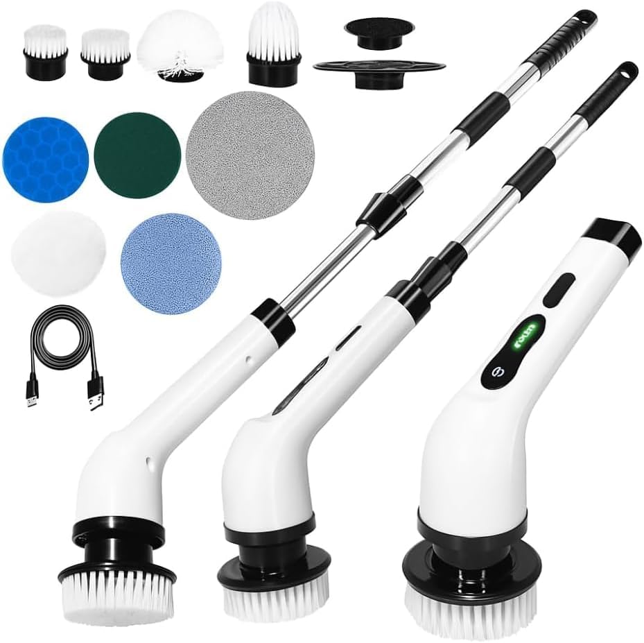 Escova de Limpeza Elétrica 9 em 1 Recarregável com Haste Extensív...