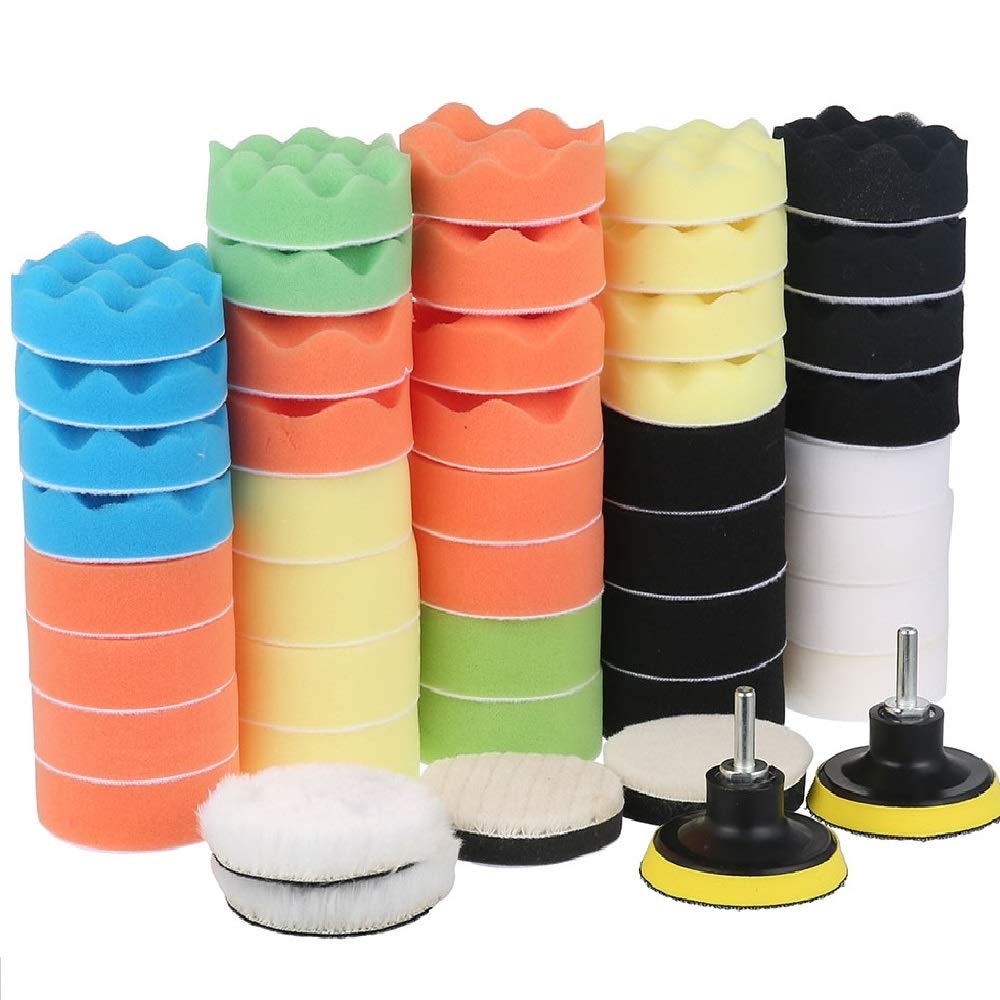 48 PCS Tamponi per Lucidatura Kit Lucidatura Auto con Adattatore per Trapano M10, Lucidatura Pad Spugna Set, Lucidatura Lana Tampone per Lucidatrice e Ceretta