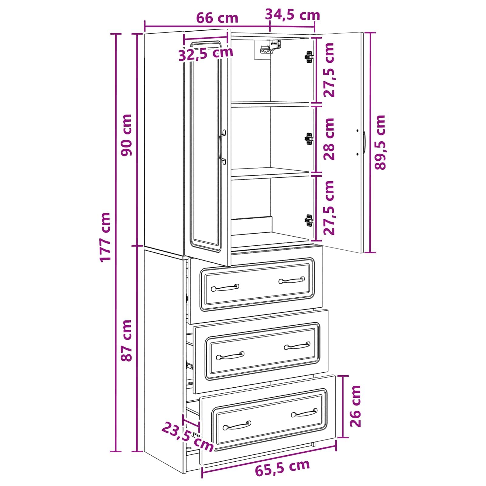Set di 2 armadi in legno con maniglie in metallo, 66 x 34,5 x 87 cm, versatile in soggiorno, corridoio o ufficio, per vestiti, documenti, attrezzi e più spazio