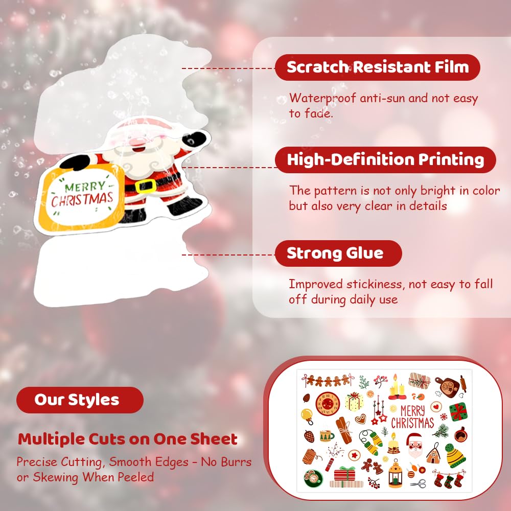 WEFHEF 8 Feuilles Autocollant Noël Scrapbooking, Sticker Noël Bricolage Mignon, Gommette Autocollant Christmas Avec Forme De Bonhomme De Neige,Sapin Et Couronne, Pour Déco Album Lettre Carte De Voeux